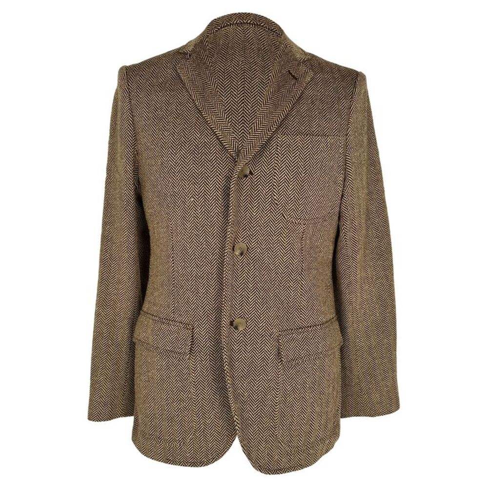 Ralph Lauren Rugby Herringbone Single-Breasted Blazer in Brown Silk